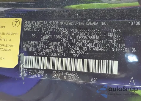 2009 Lexus Rx 350 z USA, uszkodzony, nr VIN 2T2GK31U19C078264